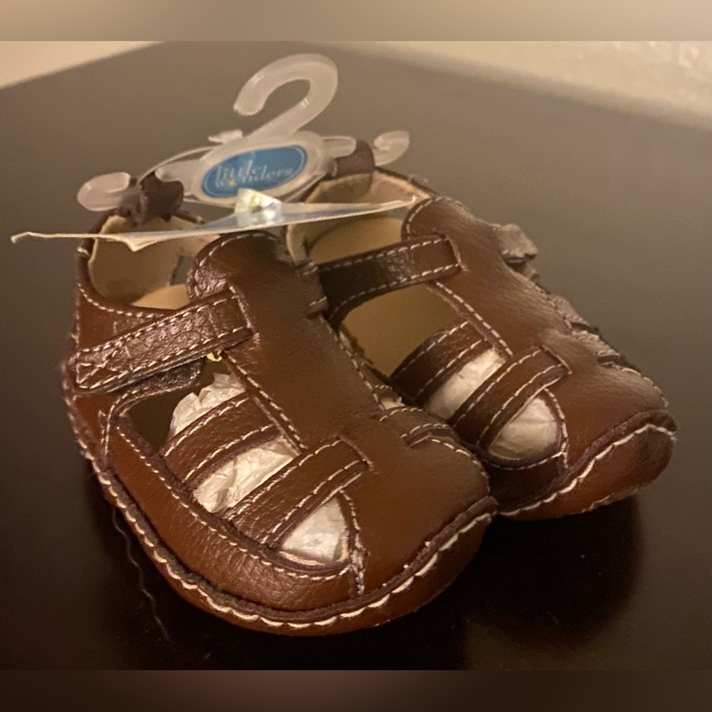 Little Wonders Brown Leather Baby Sandals | Fisherman Sandals Infant Shoes | NWT - Picture 2 of 5
